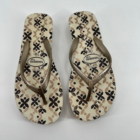 Havaianas copacabana wedge slip on thong flip flop gold print sandals size 6 - Picture 5 of 6